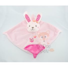  lapin carré plat rose orange broderie fleur chouette 